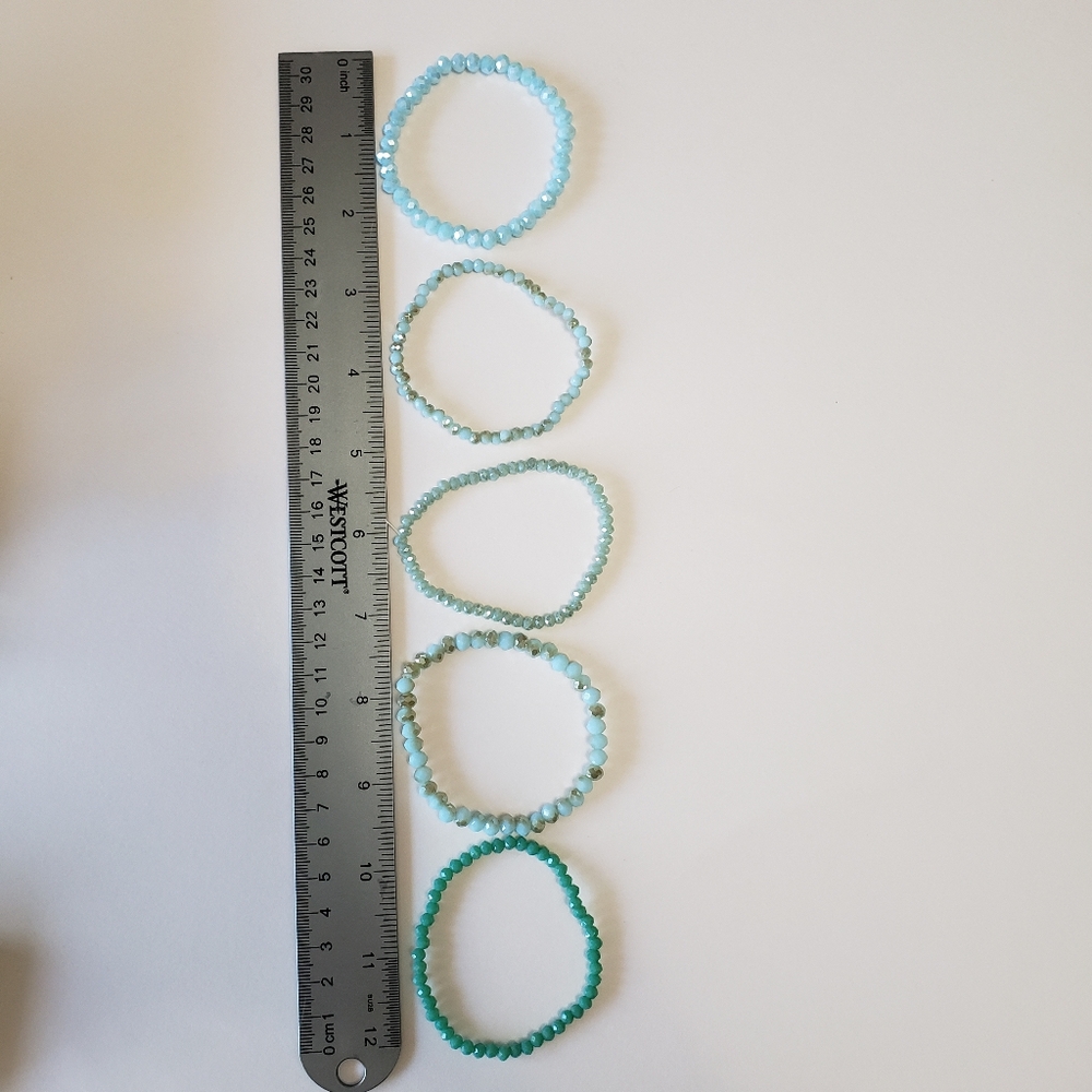Lot of 5 Crystal bracelet,  stretchy,  Turquoise and blue tone - Picture 5 of 5